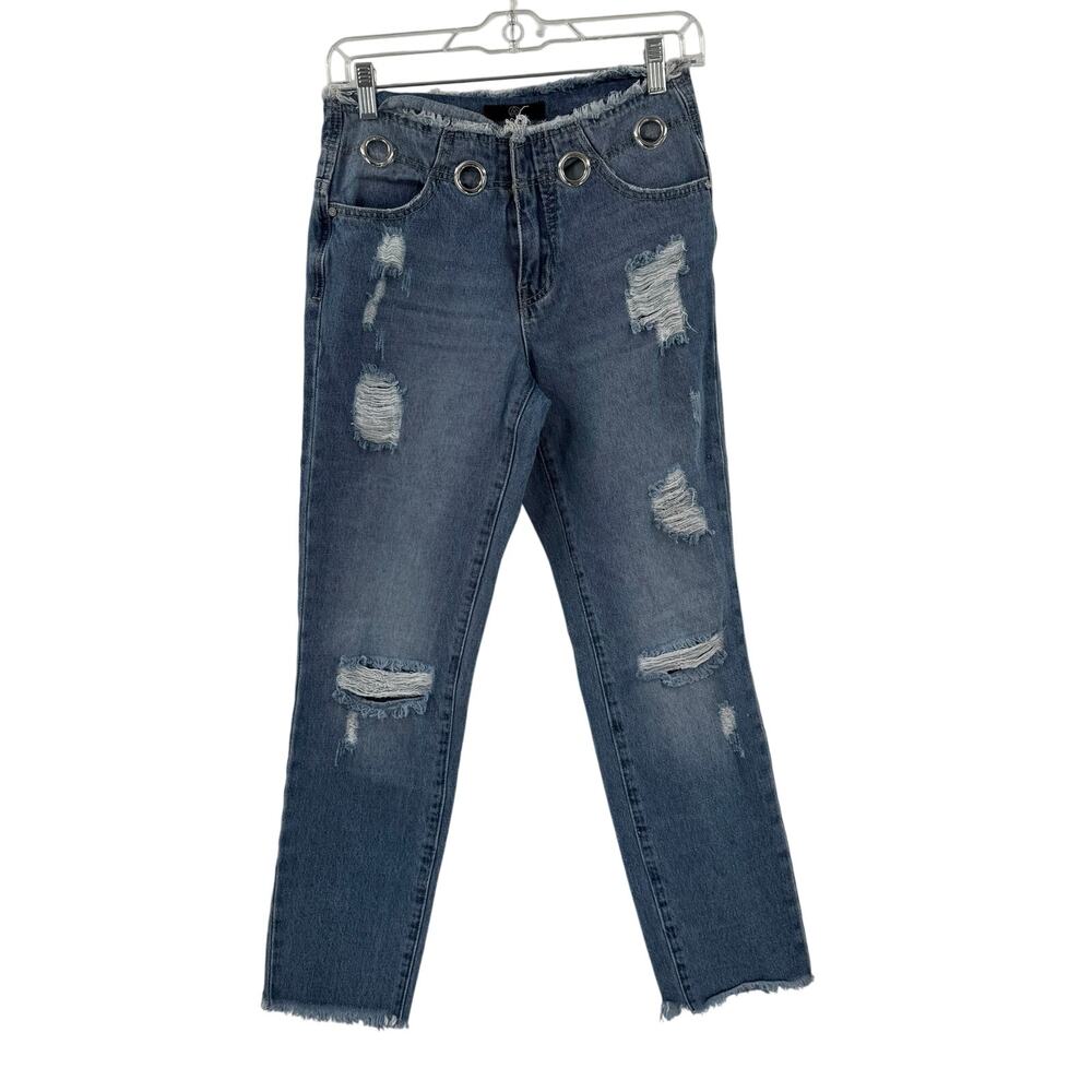 Missguided Raw hew distressed eyelet jeans